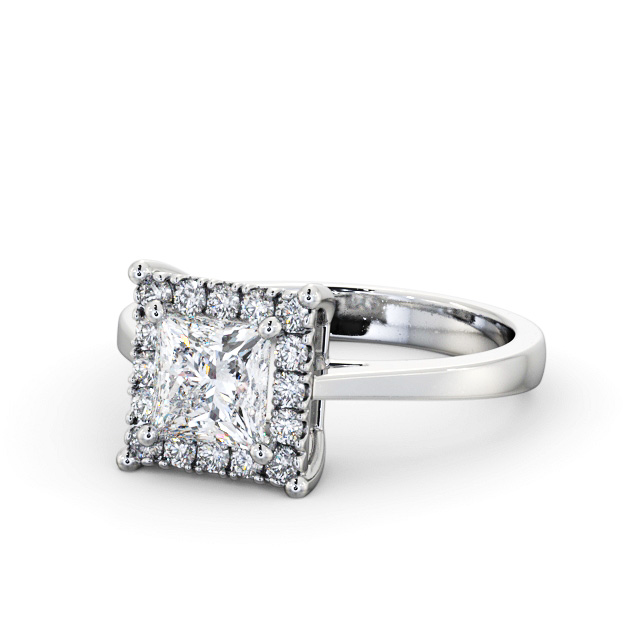 Halo Princess Diamond Engagement Ring 18K White Gold - Leonore ENPR74_WG_FLAT