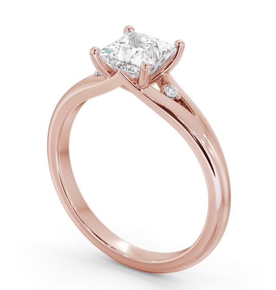 Princess Diamond Engagement Ring 9K Rose Gold Solitaire with A Single Round Diamond On Each Side ENPR74S_RG_THUMB1