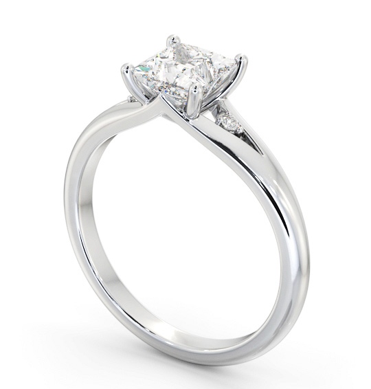 Princess Diamond Engagement Ring 18K White Gold Solitaire with A Single Round Diamond On Each Side ENPR74S_WG_THUMB1 