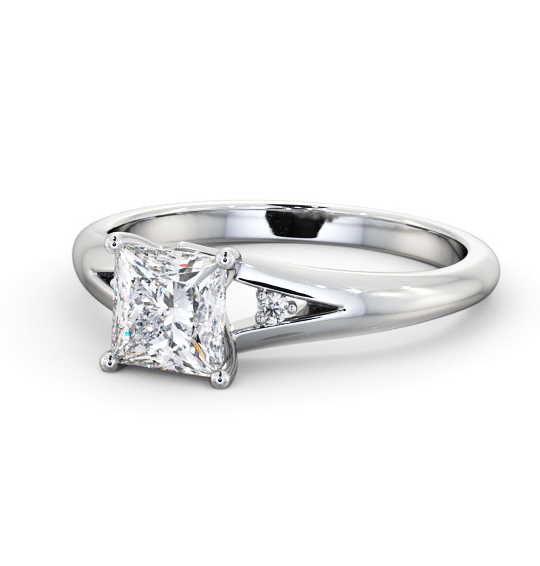 Princess Diamond Engagement Ring 18K White Gold Solitaire with A Single Round Diamond On Each Side ENPR74S_WG_THUMB2 