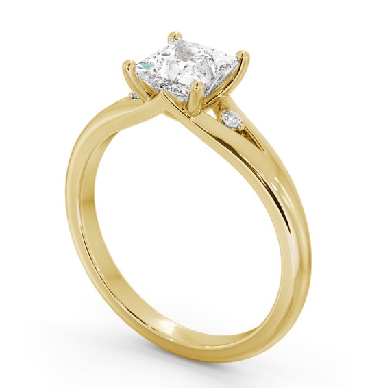 Princess Diamond Engagement Ring 18K Yellow Gold Solitaire with A Single Round Diamond On Each Side ENPR74S_YG_THUMB1