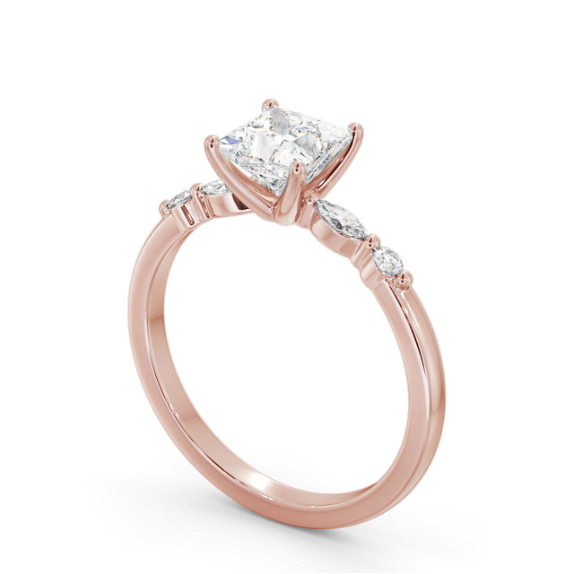 Princess Diamond Engagement Ring 18K Rose Gold Solitaire With Side Stones - Albie ENPR75S_RG_SIDE