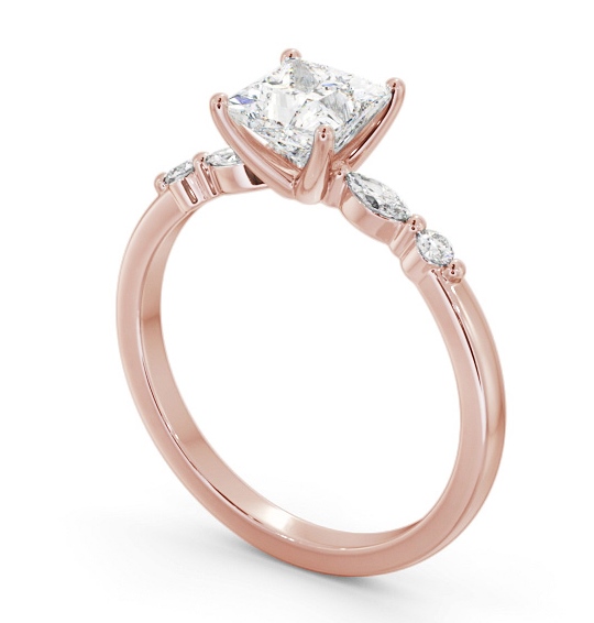 Princess Diamond Engagement Ring 18K Rose Gold Solitaire with Marquise and Round Diamonds On Each Side ENPR75S_RG_THUMB1