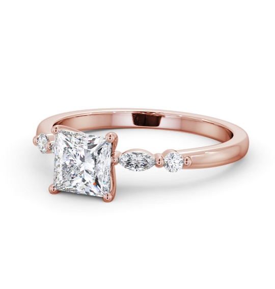  Princess Diamond Engagement Ring 9K Rose Gold Solitaire With Side Stones - Albie ENPR75S_RG_THUMB2 