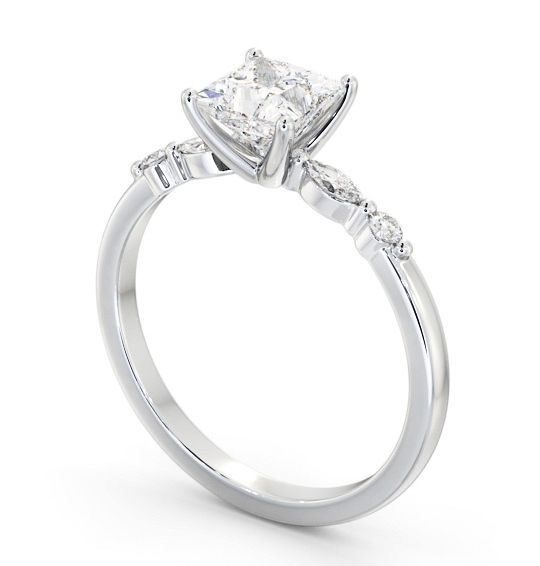  Princess Diamond Engagement Ring 9K White Gold Solitaire With Side Stones - Albie ENPR75S_WG_THUMB1 