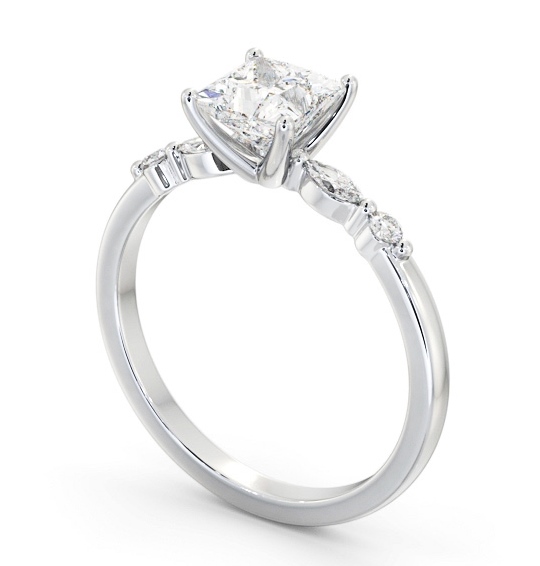 Princess Diamond Engagement Ring Platinum Solitaire with Marquise and Round Diamonds On Each Side ENPR75S_WG_THUMB1