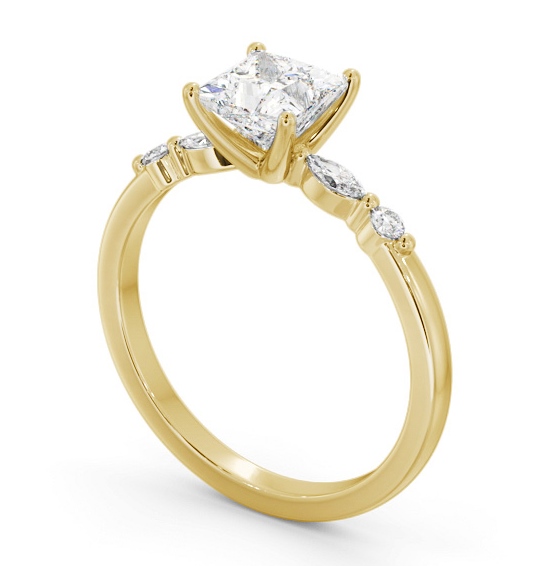  Princess Diamond Engagement Ring 18K Yellow Gold Solitaire With Side Stones - Albie ENPR75S_YG_THUMB1 
