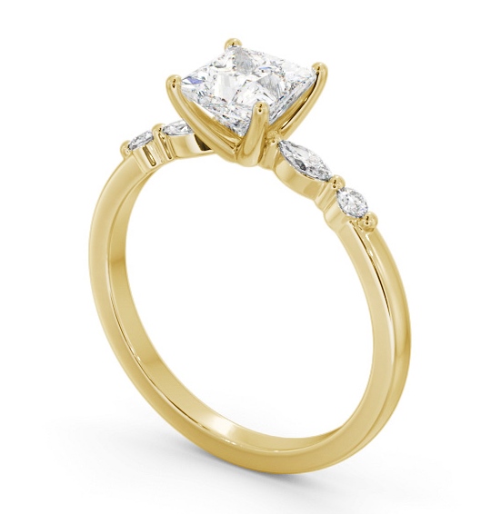 Princess Diamond Engagement Ring 18K Yellow Gold Solitaire with Marquise and Round Diamonds On Each Side ENPR75S_YG_THUMB1