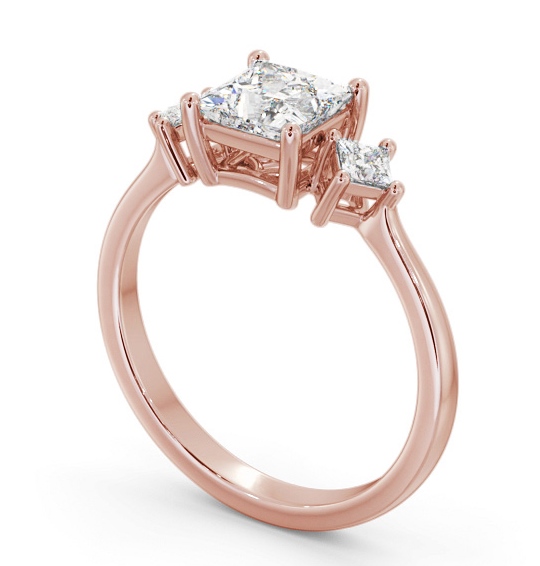 Princess Diamond Engagement Ring 9K Rose Gold Solitaire with A Smaller Diamond On Each Side ENPR76S_RG_THUMB1