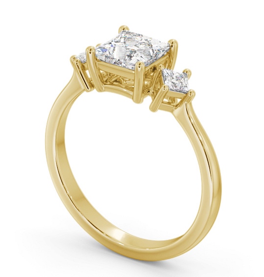 Princess Diamond Engagement Ring 9K Yellow Gold Solitaire with A Smaller Diamond On Each Side ENPR76S_YG_THUMB1