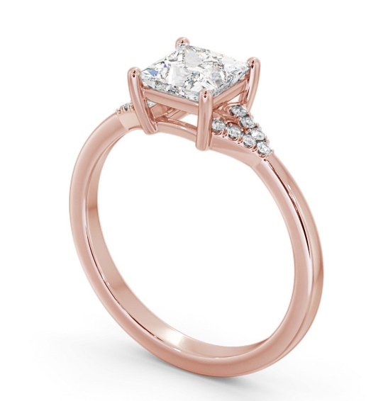 Princess Diamond Engagement Ring 18K Rose Gold Solitaire with a V Pattern Of Side Stones ENPR77S_RG_THUMB1