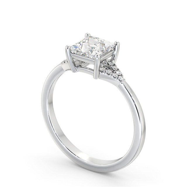 Princess Diamond Engagement Ring 18K White Gold Solitaire With Side Stones - Haunal ENPR77S_WG_SIDE