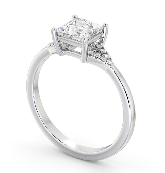  Princess Diamond Engagement Ring 18K White Gold Solitaire With Side Stones - Haunal ENPR77S_WG_THUMB1 