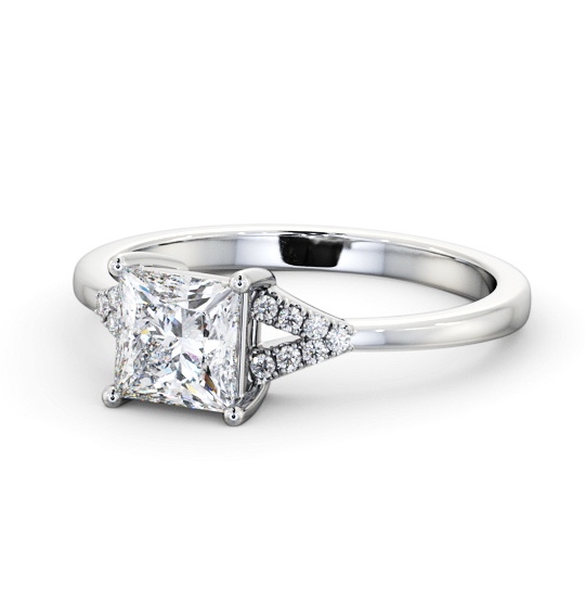 Princess Diamond Engagement Ring 9K White Gold Solitaire With Side Stones - Haunal ENPR77S_WG_THUMB2 