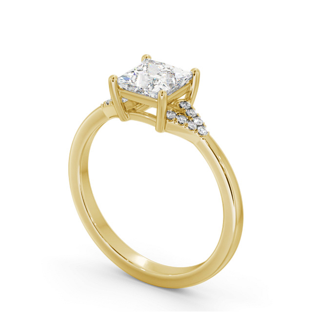 Princess Diamond Engagement Ring 18K Yellow Gold Solitaire With Side Stones - Haunal ENPR77S_YG_SIDE