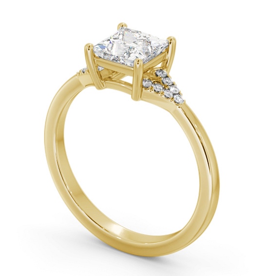 Princess Diamond Engagement Ring 9K Yellow Gold Solitaire with a V Pattern Of Side Stones ENPR77S_YG_THUMB1