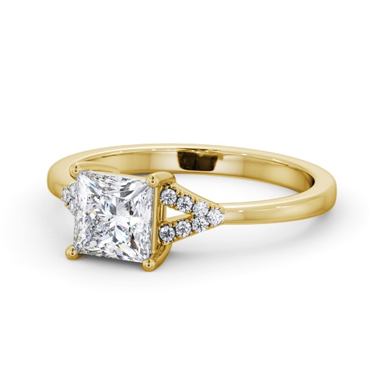  Princess Diamond Engagement Ring 18K Yellow Gold Solitaire With Side Stones - Haunal ENPR77S_YG_THUMB2 
