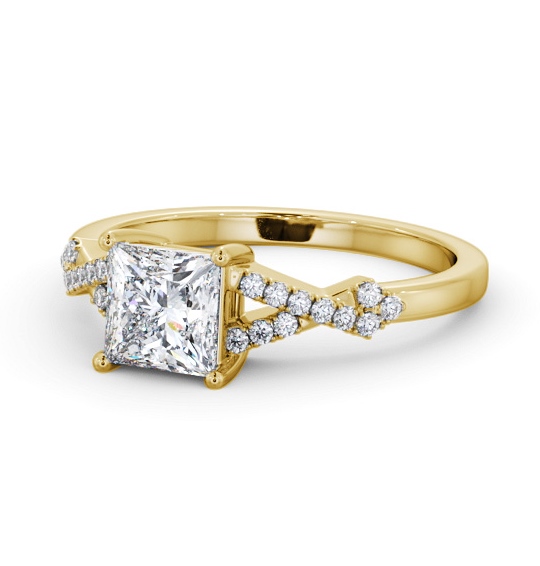  Princess Diamond Engagement Ring 9K Yellow Gold Solitaire With Side Stones - Adaline ENPR78S_YG_THUMB2 