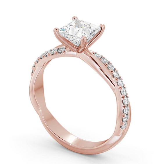 Princess Diamond Crossover Band Engagement Ring 9K Rose Gold Solitaire with Channel Set Side Stones ENPR79S_RG_THUMB1