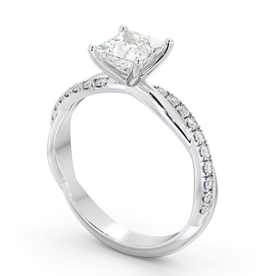 Princess Diamond Crossover Band Engagement Ring 9K White Gold Solitaire with Channel Set Side Stones ENPR79S_WG_THUMB1