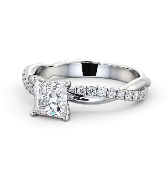  Princess Diamond Engagement Ring Platinum Solitaire With Side Stones - Kibele ENPR79S_WG_THUMB2 