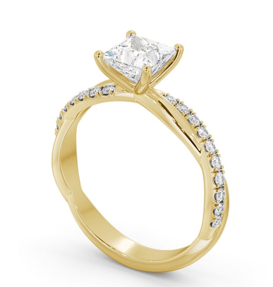 Princess Diamond Crossover Band Engagement Ring 18K Yellow Gold Solitaire with Channel Set Side Stones ENPR79S_YG_THUMB1