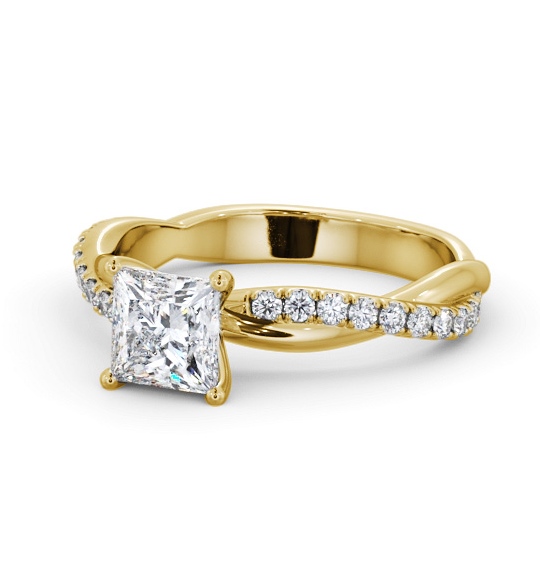  Princess Diamond Engagement Ring 18K Yellow Gold Solitaire With Side Stones - Kibele ENPR79S_YG_THUMB2 
