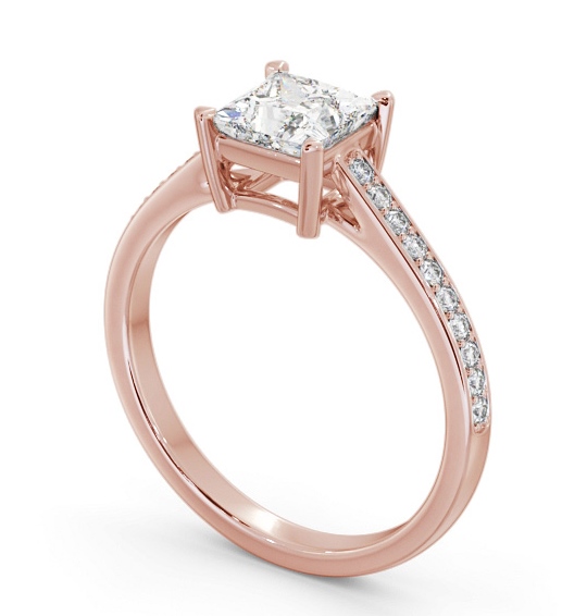  Princess Diamond Engagement Ring 18K Rose Gold Solitaire With Side Stones - Keller ENPR80S_RG_THUMB1 