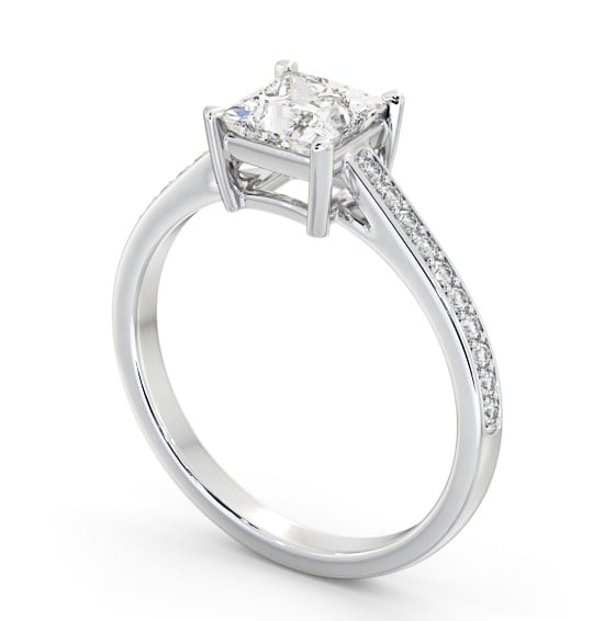  Princess Diamond Engagement Ring 18K White Gold Solitaire With Side Stones - Keller ENPR80S_WG_THUMB1 