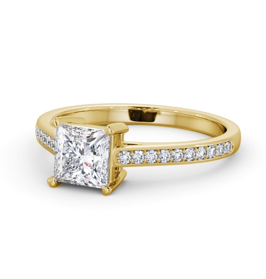  Princess Diamond Engagement Ring 18K Yellow Gold Solitaire With Side Stones - Keller ENPR80S_YG_THUMB2 