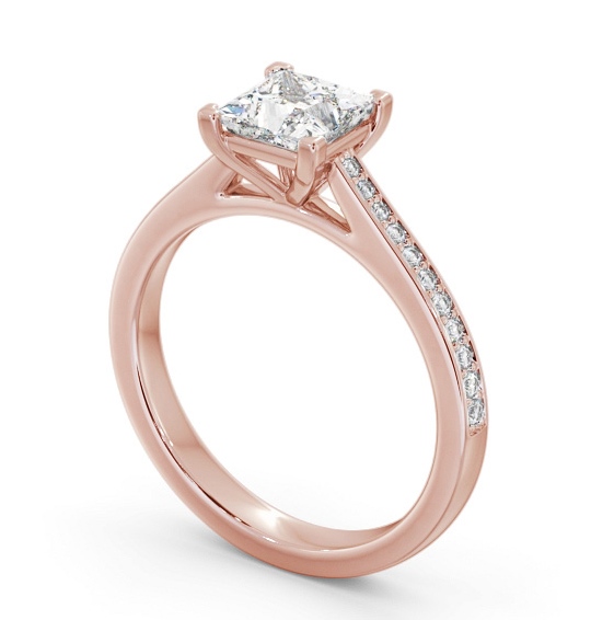 Princess Diamond 4 Prong Engagement Ring 9K Rose Gold Solitaire with Channel Set Side Stones ENPR81S_RG_THUMB1