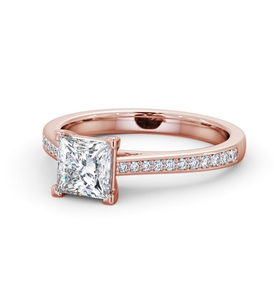  Princess Diamond Engagement Ring 9K Rose Gold Solitaire With Side Stones - Hessley ENPR81S_RG_THUMB2 