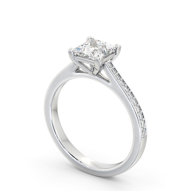 Princess Diamond Engagement Ring 18K White Gold Solitaire With Side Stones - Hessley ENPR81S_WG_SIDE