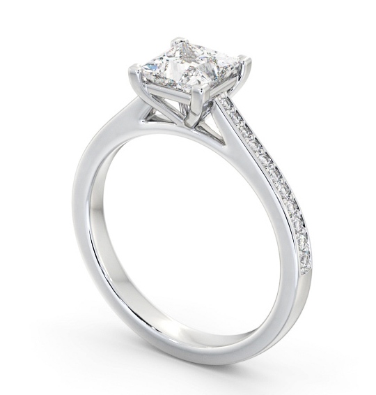 Princess Diamond 4 Prong Engagement Ring 18K White Gold Solitaire with Channel Set Side Stones ENPR81S_WG_THUMB1