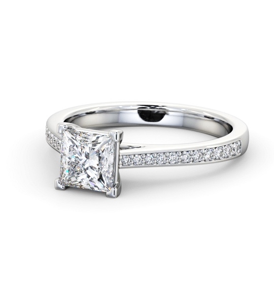  Princess Diamond Engagement Ring 18K White Gold Solitaire With Side Stones - Hessley ENPR81S_WG_THUMB2 
