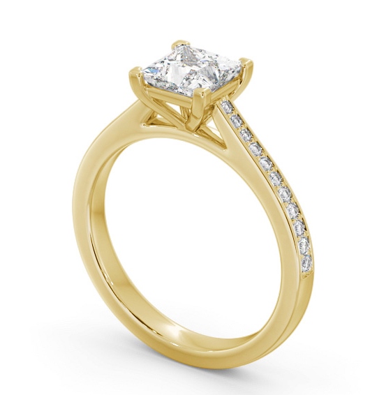 Princess Diamond 4 Prong Engagement Ring 9K Yellow Gold Solitaire with Channel Set Side Stones ENPR81S_YG_THUMB1