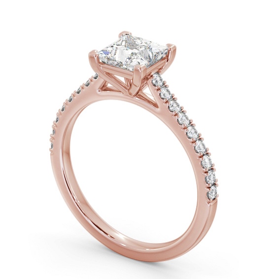 Princess Diamond 4 Prong Engagement Ring 9K Rose Gold Solitaire with Channel Set Side Stones ENPR82S_RG_THUMB1