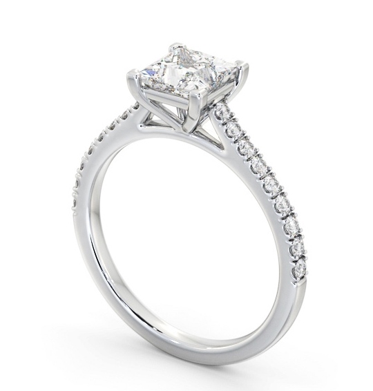 Princess Diamond 4 Prong Engagement Ring 18K White Gold Solitaire with Channel Set Side Stones ENPR82S_WG_THUMB1