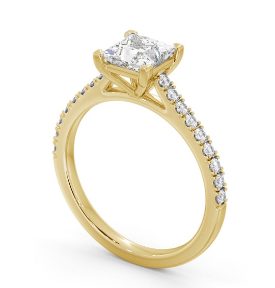 Princess Diamond 4 Prong Engagement Ring 9K Yellow Gold Solitaire with Channel Set Side Stones ENPR82S_YG_THUMB1