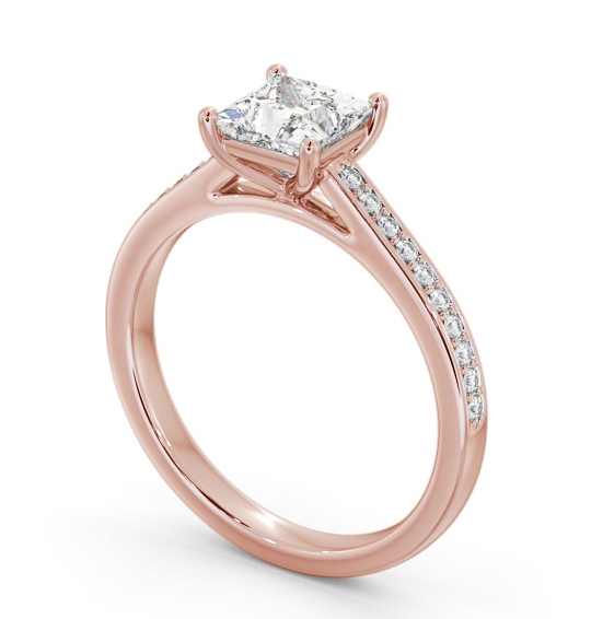 Princess Diamond 4 Prong Engagement Ring 18K Rose Gold Solitaire with Channel Set Side Stones ENPR83S_RG_THUMB1