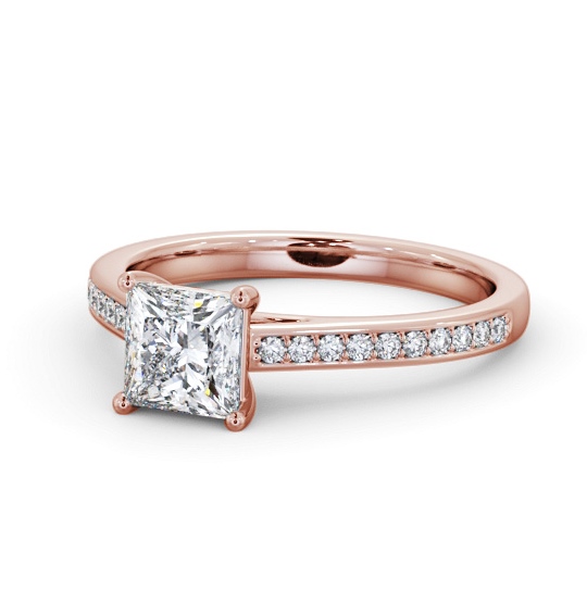  Princess Diamond Engagement Ring 9K Rose Gold Solitaire With Side Stones - Moreno ENPR83S_RG_THUMB2 