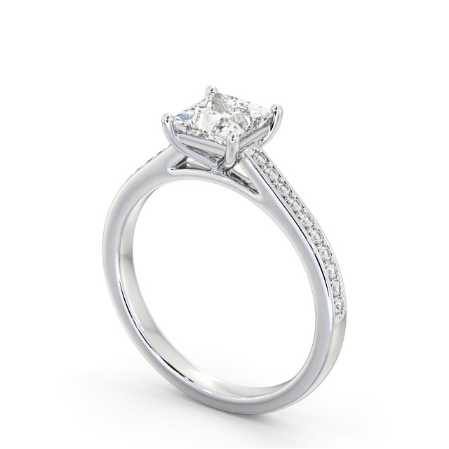 Princess Diamond Engagement Ring 18K White Gold Solitaire With Side Stones - Moreno ENPR83S_WG_SIDE