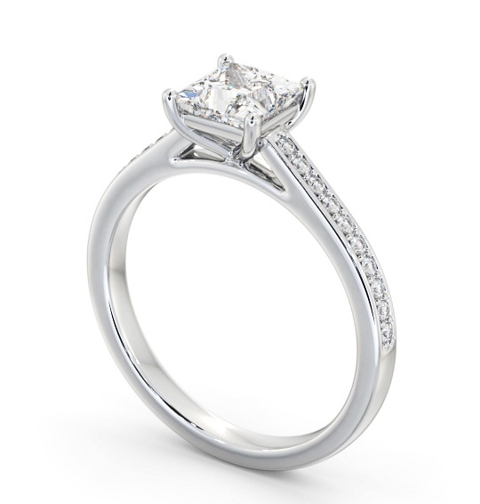  Princess Diamond Engagement Ring 18K White Gold Solitaire With Side Stones - Moreno ENPR83S_WG_THUMB1 