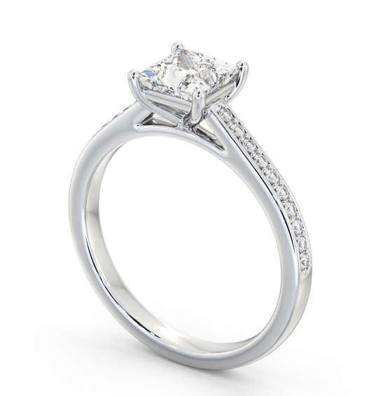 Princess Diamond 4 Prong Engagement Ring 9K White Gold Solitaire with Channel Set Side Stones ENPR83S_WG_THUMB1