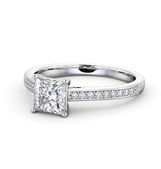 Princess Diamond 4 Prong Engagement Ring 18K White Gold Solitaire with Channel Set Side Stones ENPR83S_WG_THUMB2 