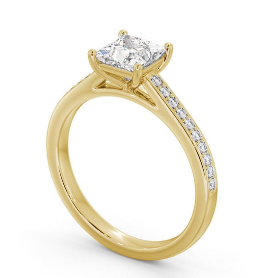 Princess Diamond 4 Prong Engagement Ring 18K Yellow Gold Solitaire with Channel Set Side Stones ENPR83S_YG_THUMB1