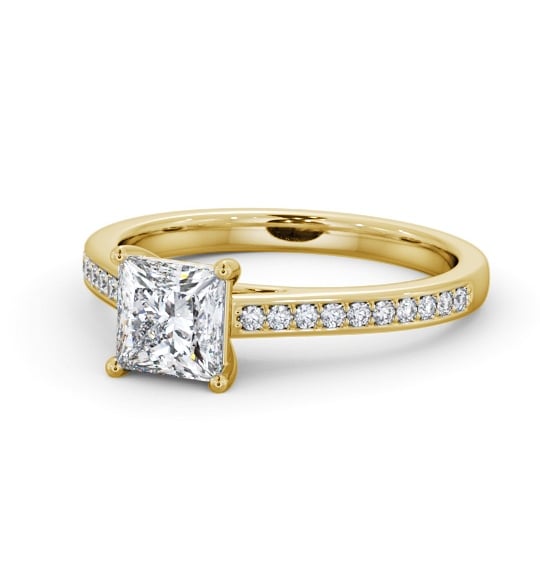  Princess Diamond Engagement Ring 18K Yellow Gold Solitaire With Side Stones - Moreno ENPR83S_YG_THUMB2 