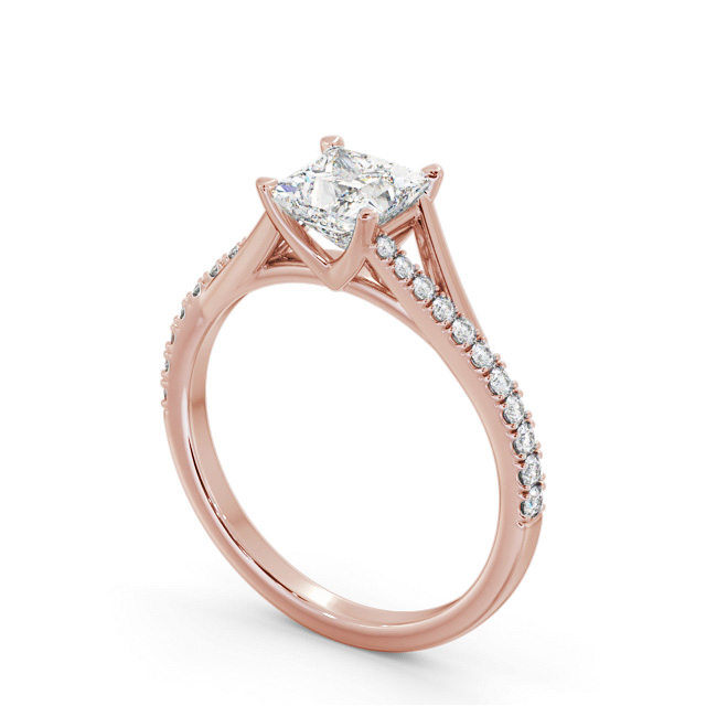 Princess Diamond Engagement Ring 9K Rose Gold Solitaire With Side Stones - Derwen ENPR84S_RG_SIDE