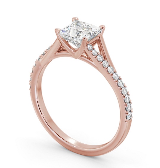 Princess Diamond Engagement Ring 18K Rose Gold Solitaire with Offset Side Stones ENPR84S_RG_THUMB1