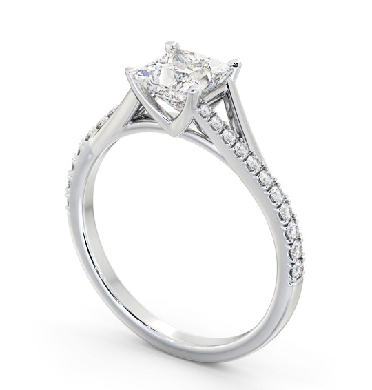  Princess Diamond Engagement Ring 18K White Gold Solitaire With Side Stones - Derwen ENPR84S_WG_THUMB1 